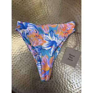 NWT Stone Fox Swim Sumatra Bikini Bottom Blue Tropical Lily XS Floral Hi Waist
